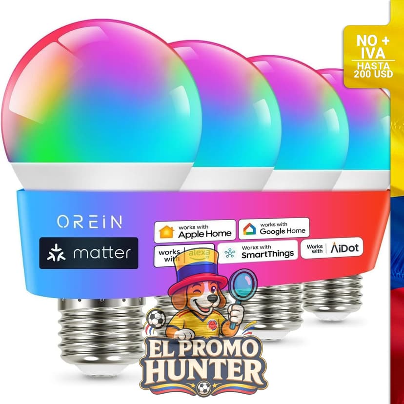 Bombilla inteligente OREiN A19, compatible con Apple Home, Alexa, Google Home y SmartThings, 800 lúmenes.