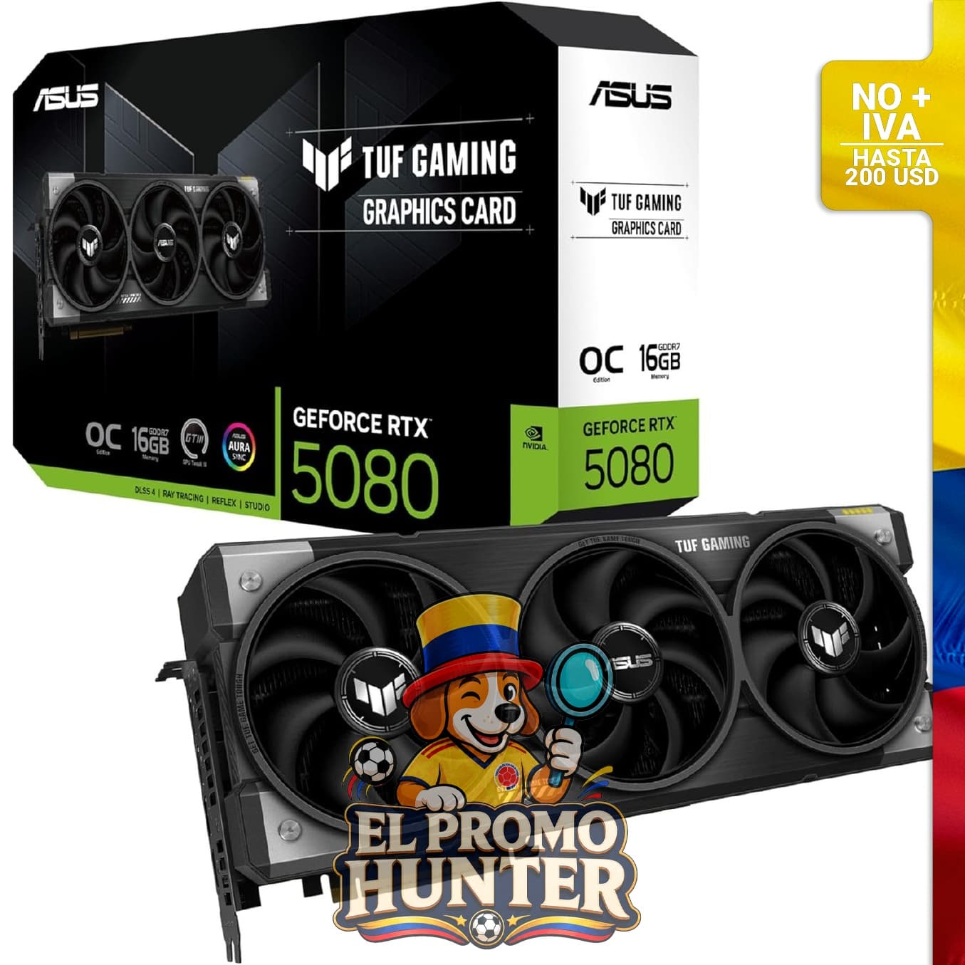 ASUS TUF Gaming GeForce RTX 5080 16GB GDDR7 OC Edition, tarjeta gráfica PCIe 5.0, HDMI/DP 2.1, 3.6 ranuras.