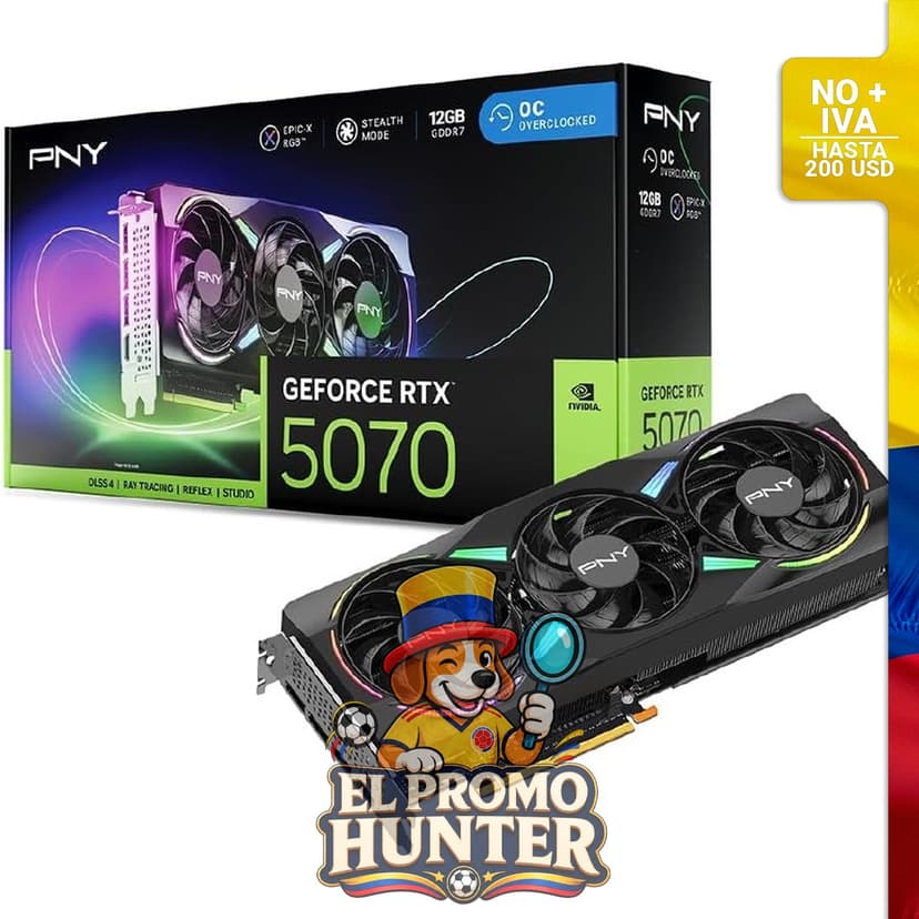 PNY NVIDIA GeForce RTX™ 5070 Epic-X™ ARGB OC, tarjeta gráfica de 12GB GDDR7, 192 bits, PCIe® 5.0.