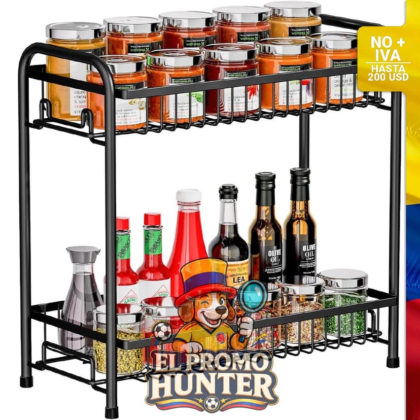 Organizador de especias AURIKAR, estante metálico de 2 niveles para cocinas y alacenas.