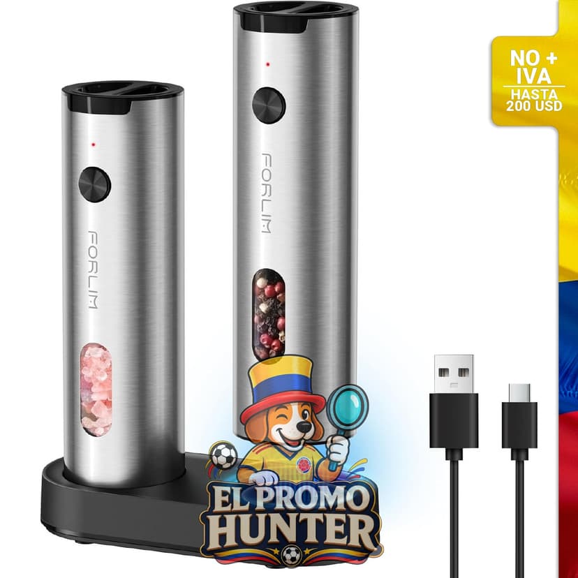 Juego de molinillo eléctrico de sal y pimienta recargable por USB.