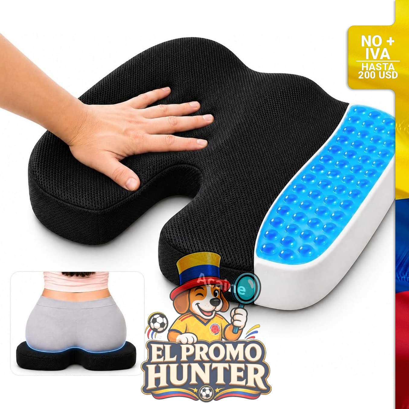 Cojín de gel refrescante extra ancho para silla de ruedas y oficina, espuma viscoelástica 18 x 35.5 x 7.6 cm, funda impermeable.