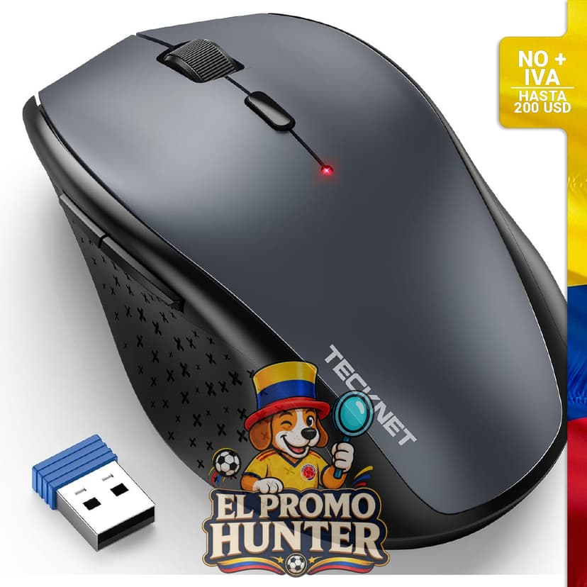 Ratón inalámbrico TECKNET con conexión USB, 6 niveles de DPI ajustables hasta 4800, batería de 30 meses.