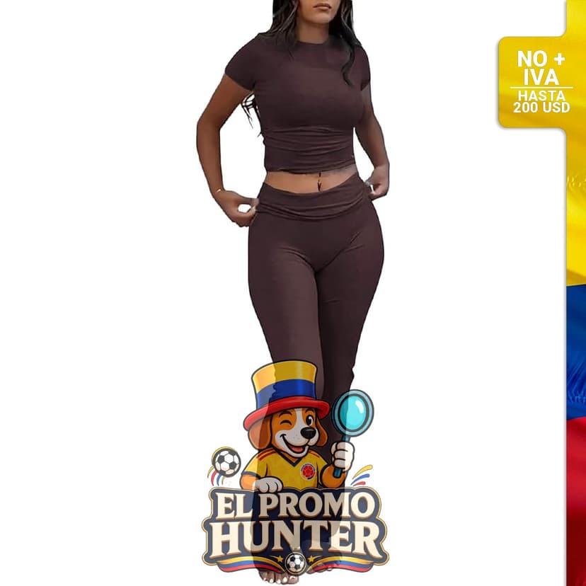 Conjunto de 2 piezas para mujer que incluye top de manga corta y leggings de campana de cintura baja.