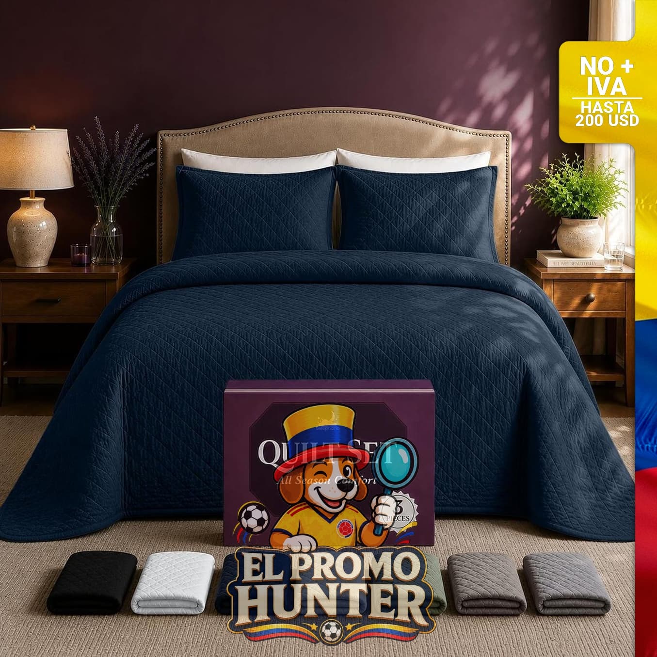 Juego de ropa de cama King de 3 piezas, incluye colcha y fundas, material duradero y ligero.