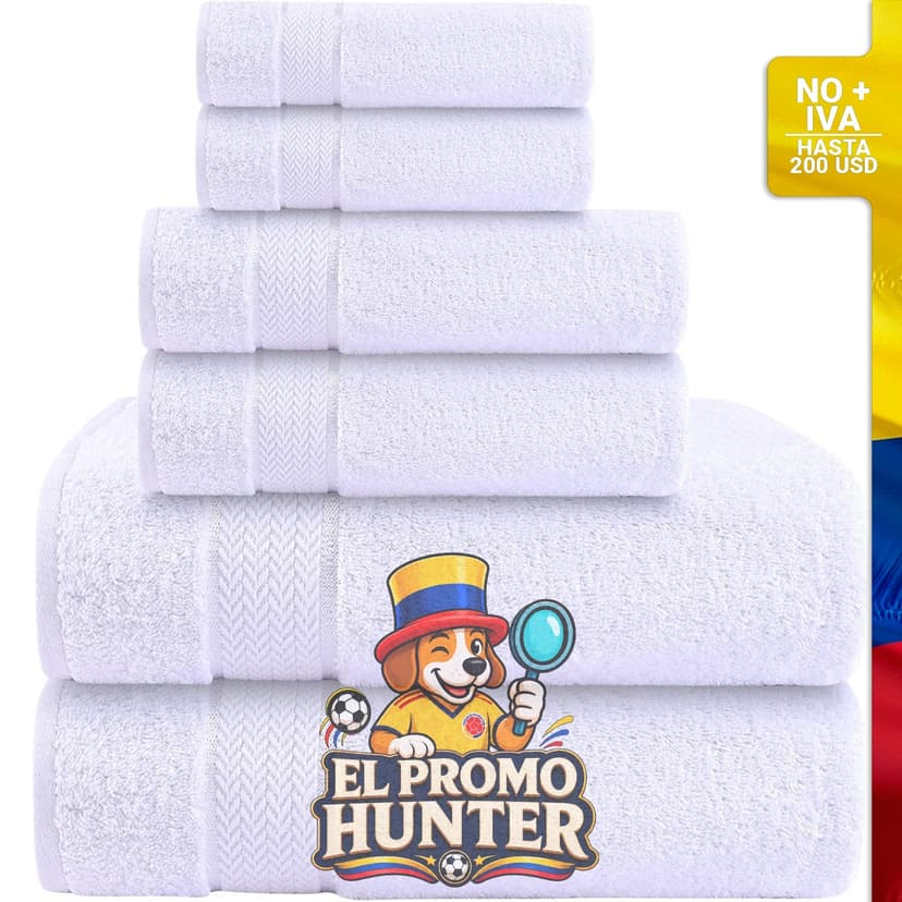 Juego de toallas de baño de 100% algodón, incluye 2 toallas de baño, 2 toallas de mano y 2 paños.