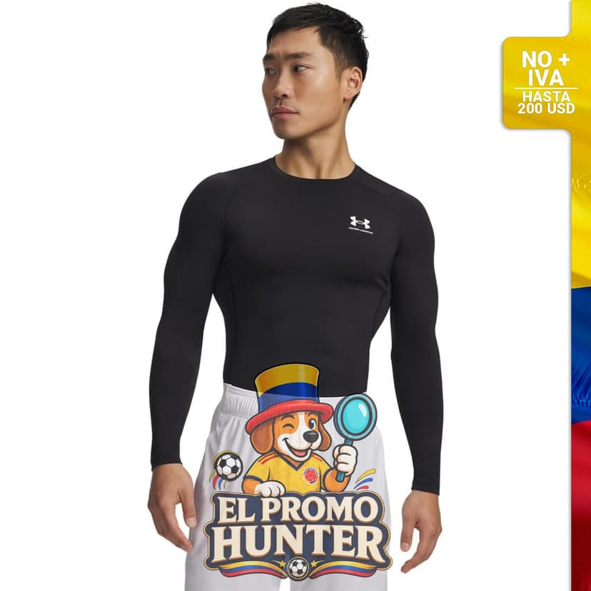 Camiseta de manga larga de compresión HeatGear para hombre, fabricada en material ligero y transpirable.
