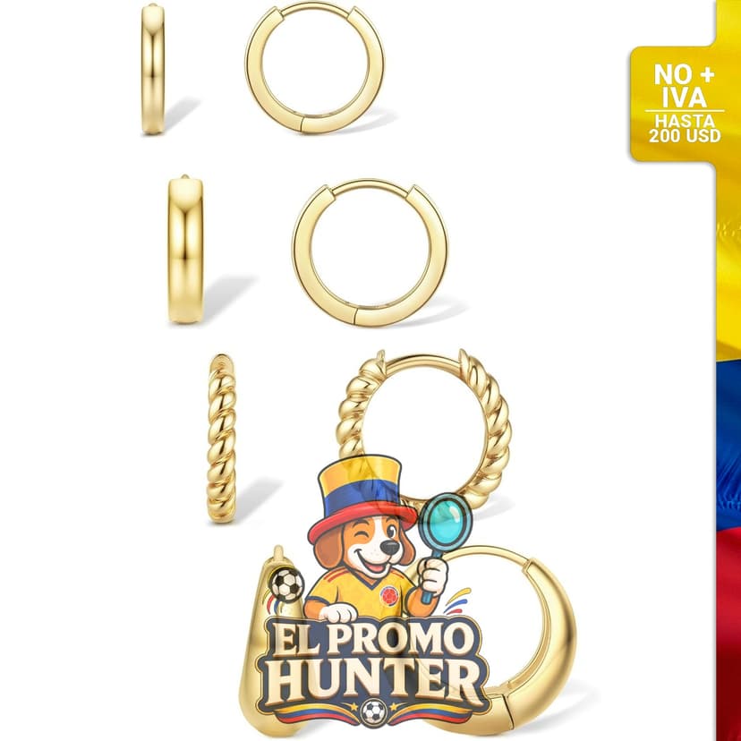 Conjunto de aretes de aro huggie de 14K chapados en oro, incluye aretes de plata hipoalergénicos.