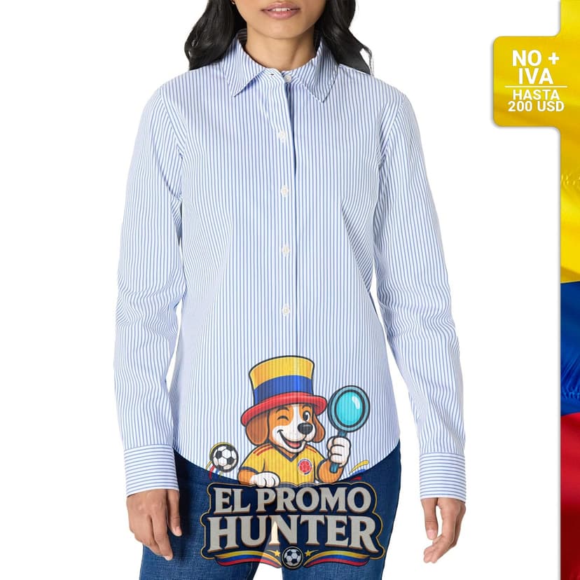 Camisa de vestir de mujer de popelín con botones de Amazon Essentials.