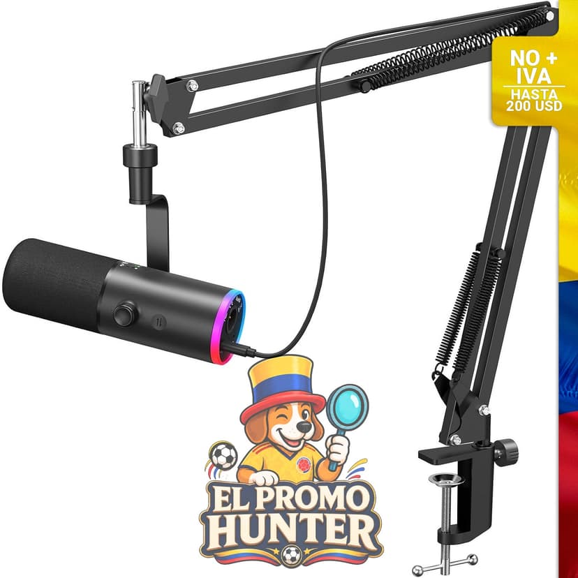 Micrófono dinámico TONOR TD510 AIR S H+ con conexión XLR/USB, cancelación de ruido AI y control RGB.