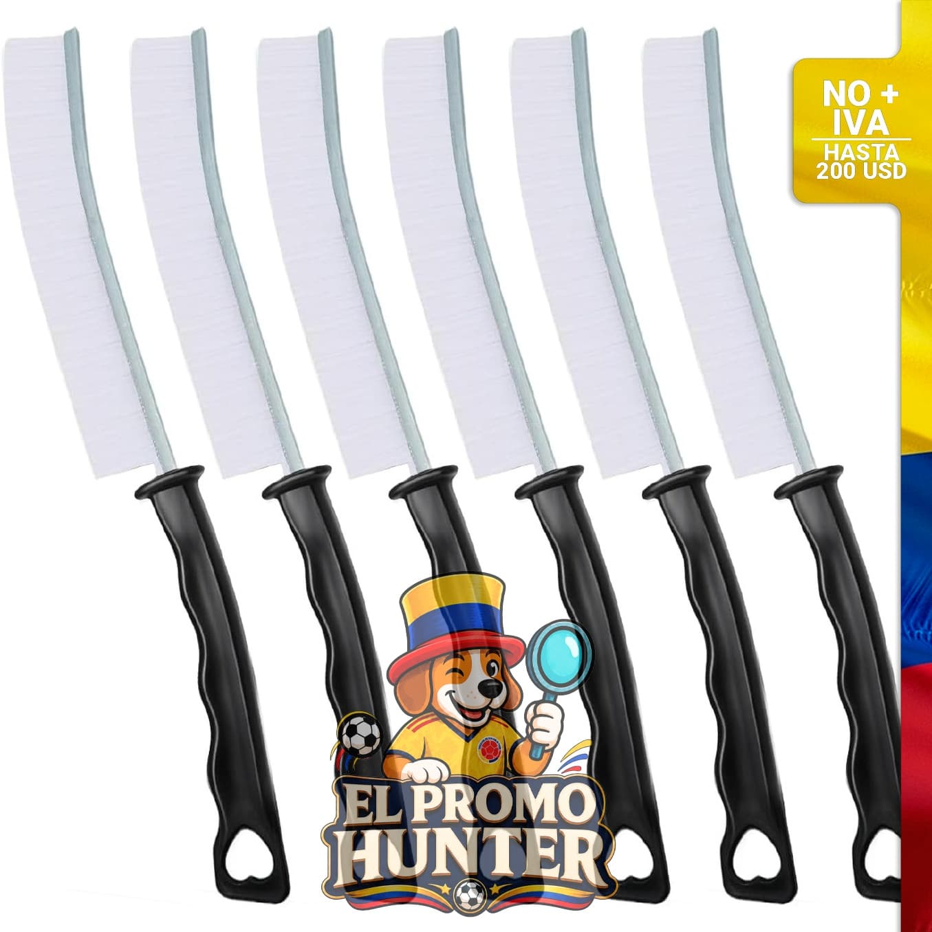 Cepillo de limpieza de hendiduras de cerdas duras, paquete de 6 colores (blanco y negro).