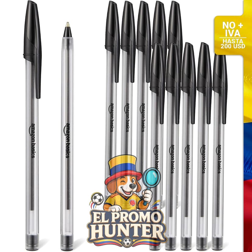 Bolígrafos de punta media de 0.1 cm (0.039 pulgadas), tinta negra, paquete de 12 unidades.