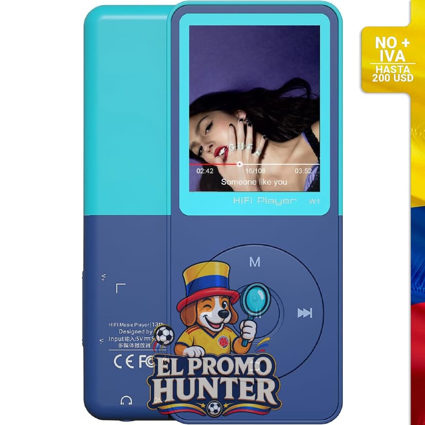 Reproductor de MP3 portátil con Bluetooth 5.3, pantalla LCD de 1.8", radio FM, grabadora de voz y soporte para tarjeta SD de hasta 128 GB.