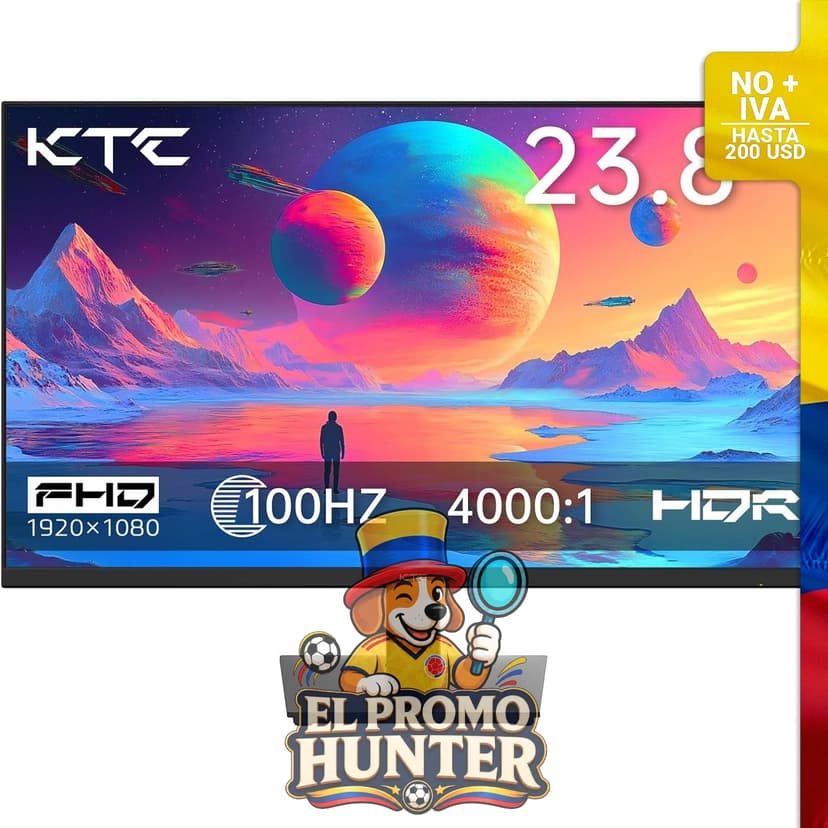 Monitor KTC de 24" (60 cm) FHD 1080P, 100Hz, diseño sin marco, 4000:1, 103% sRGB, puertos HDMI y VGA.