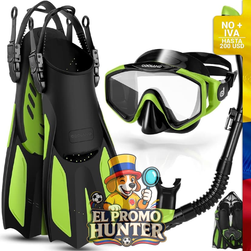 Set de snorkel verde con aletas.