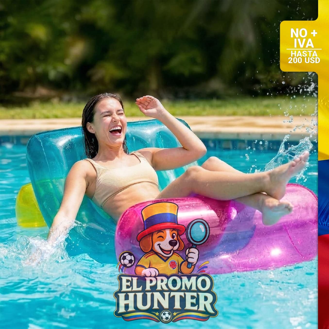 Tumbona inflable para piscina con portavasos.