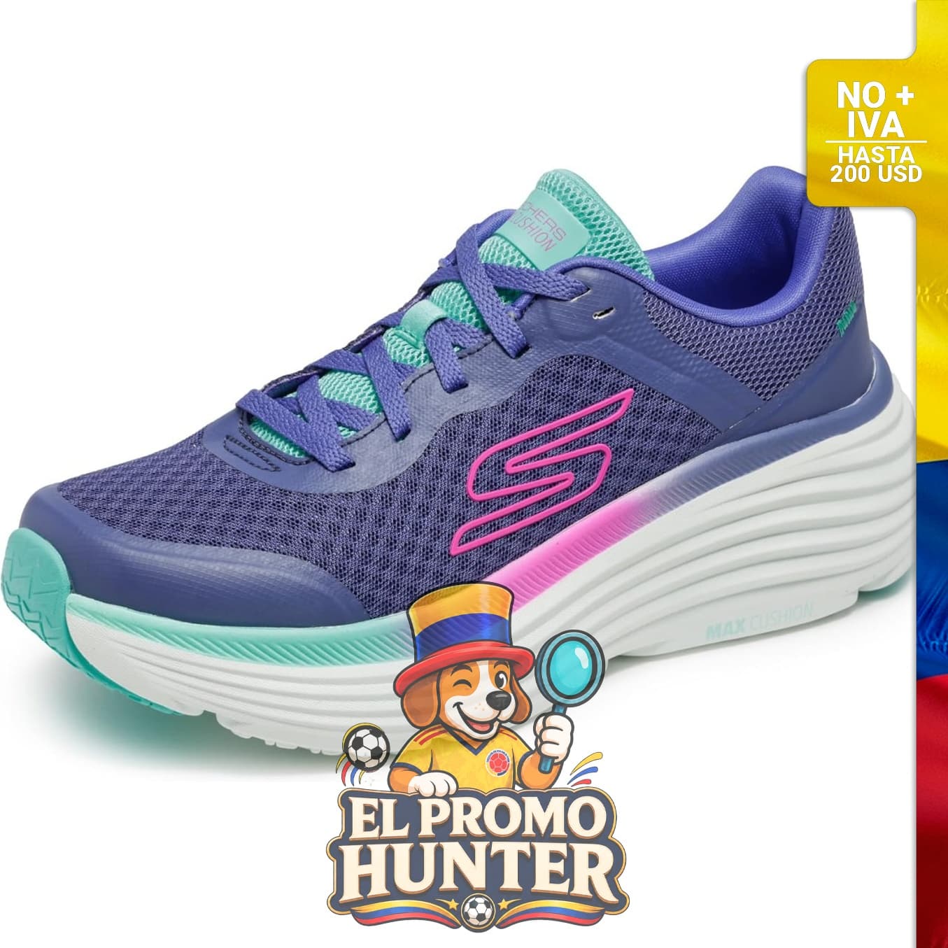 Tenis Skechers Max Cushioning Endeavour Canova para mujer, con plantilla Air-Cooled Goga Mat y parte superior de malla transpirable.