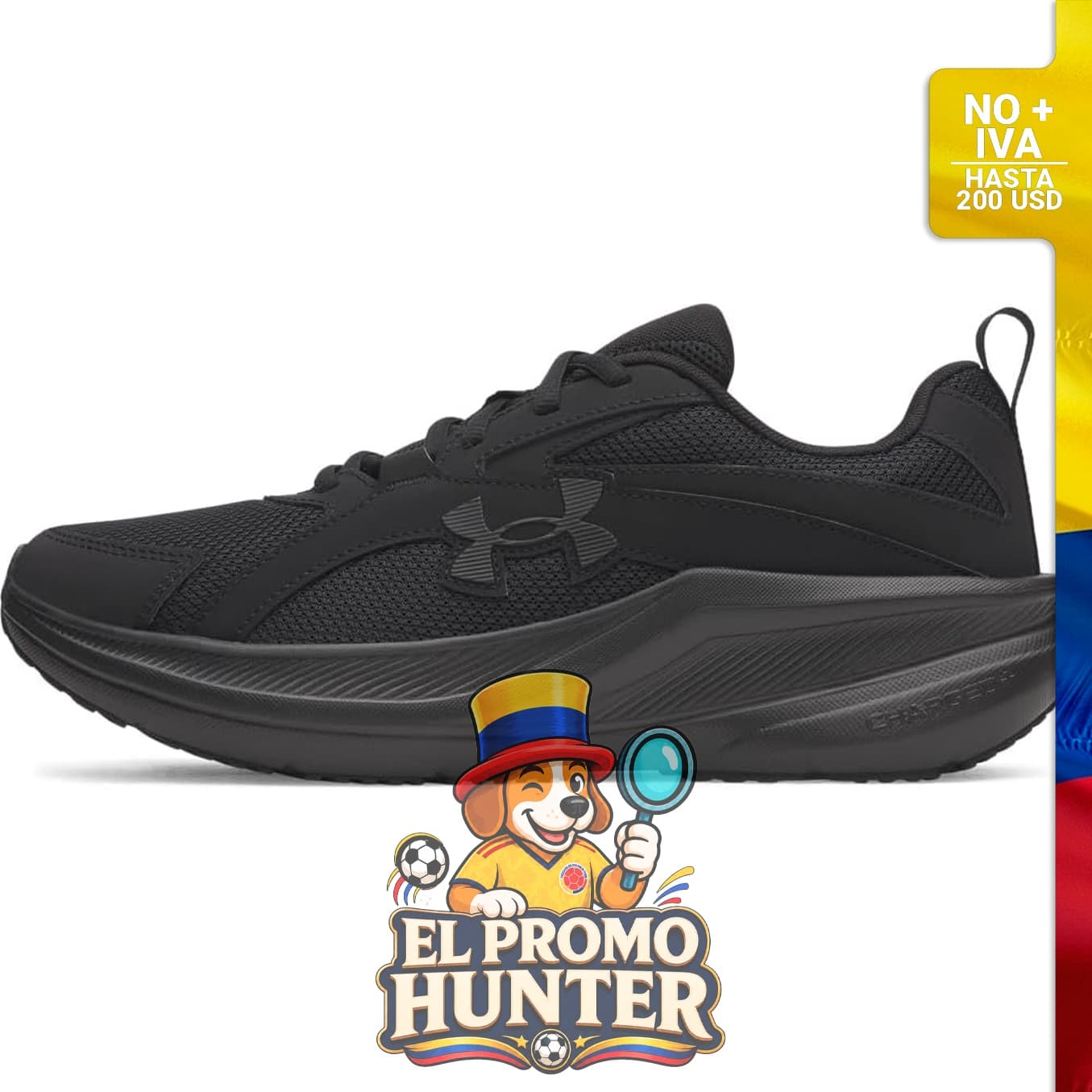 Zapatos para hombre Under Armour Charged Assert 11, con parte superior de malla y suela de goma.