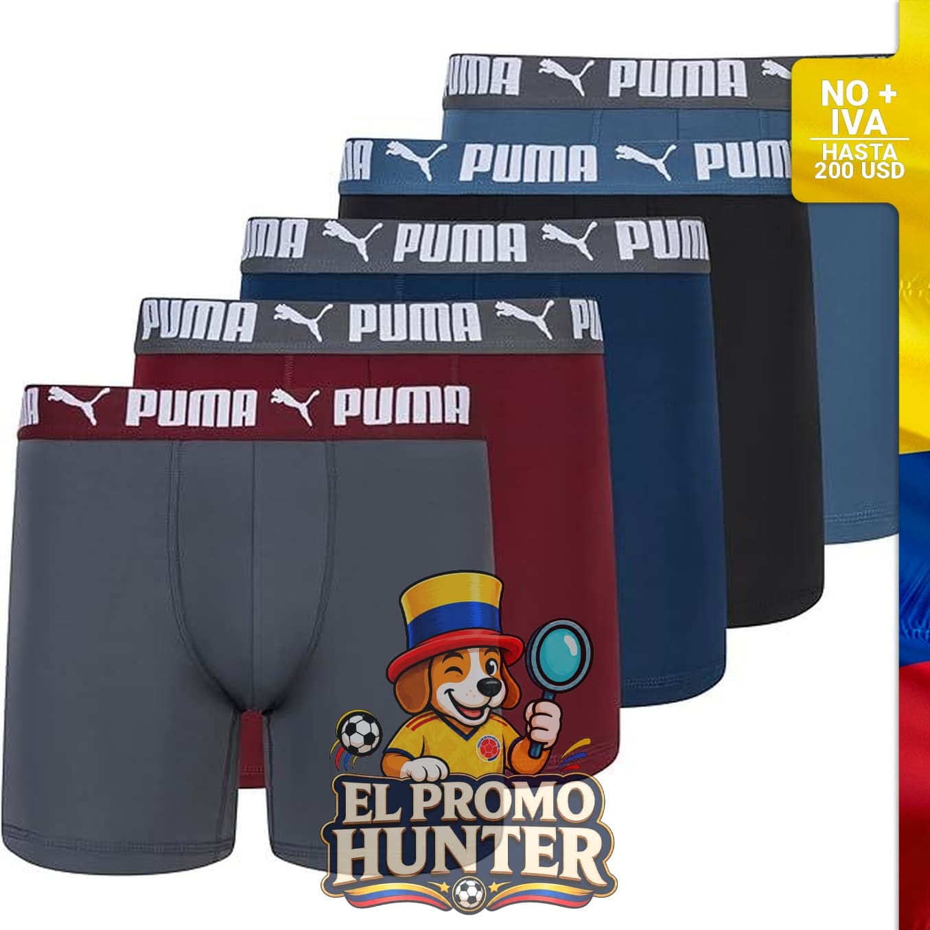 Paquete de 5 calzoncillos tipo bóxer Performance para hombre de PUMA.