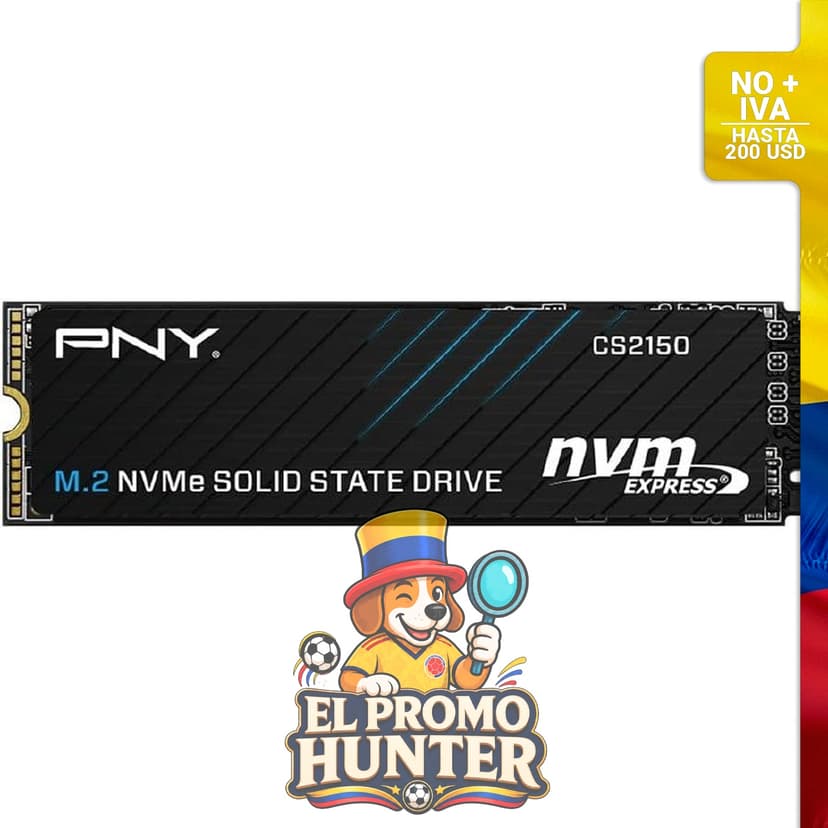 PNY CS2150 1TB Gen5 PCIe NVMe M.2 2280 SSD con 3D NAND, velocidad de lectura hasta 10,200 MB/s y escritura hasta 8,300 MB/s.