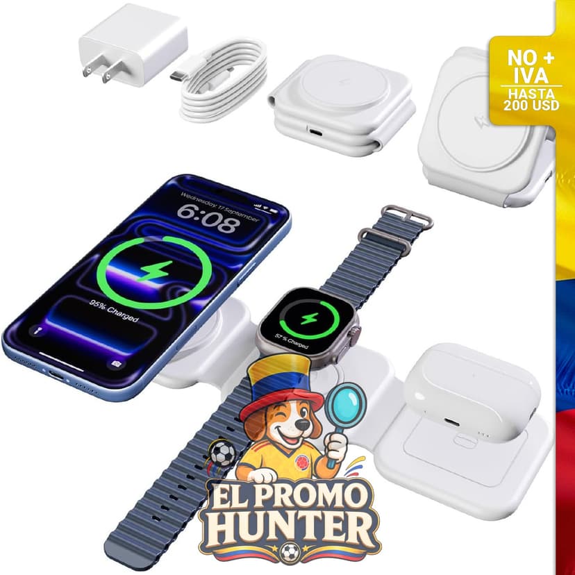 Estación de carga inalámbrica magnética 3 en 1 de 15 W para dispositivos Apple.
