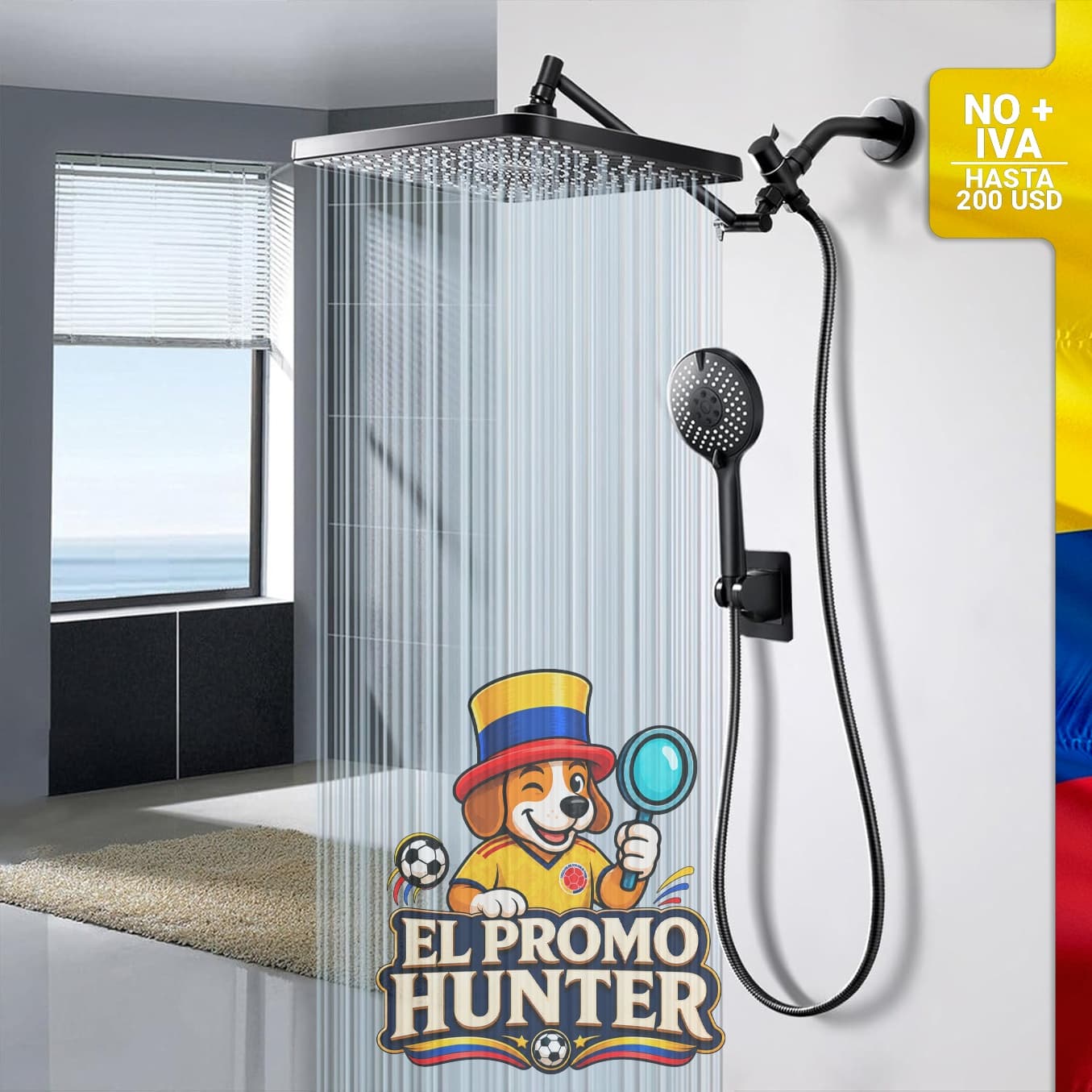 Cabezal de ducha de lluvia Starry Sky de 12.2" (30.99 cm) con rociador de mano, ajustable en altura y tecnología Air-in.