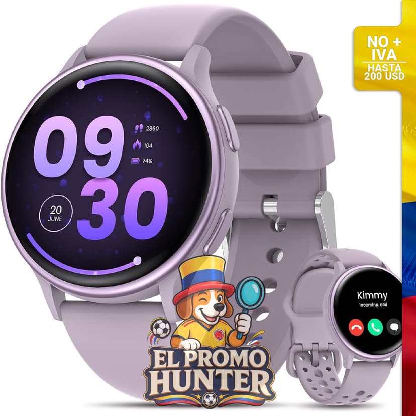 Reloj inteligente para mujer con pantalla AMOLED de 3.2 cm, monitor de actividad, frecuencia cardíaca, sueño y SpO2. Compatible con iPhone, Samsung y Android.