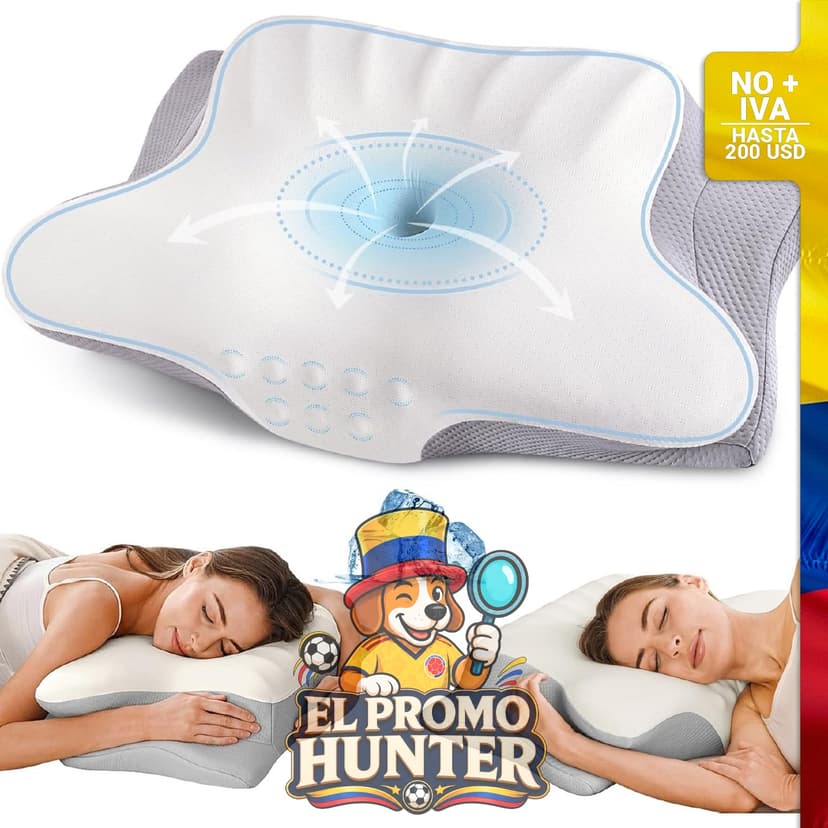 Almohada cervical Ylekto de espuma viscoelástica, diseñada para soporte del cuello al dormir.
