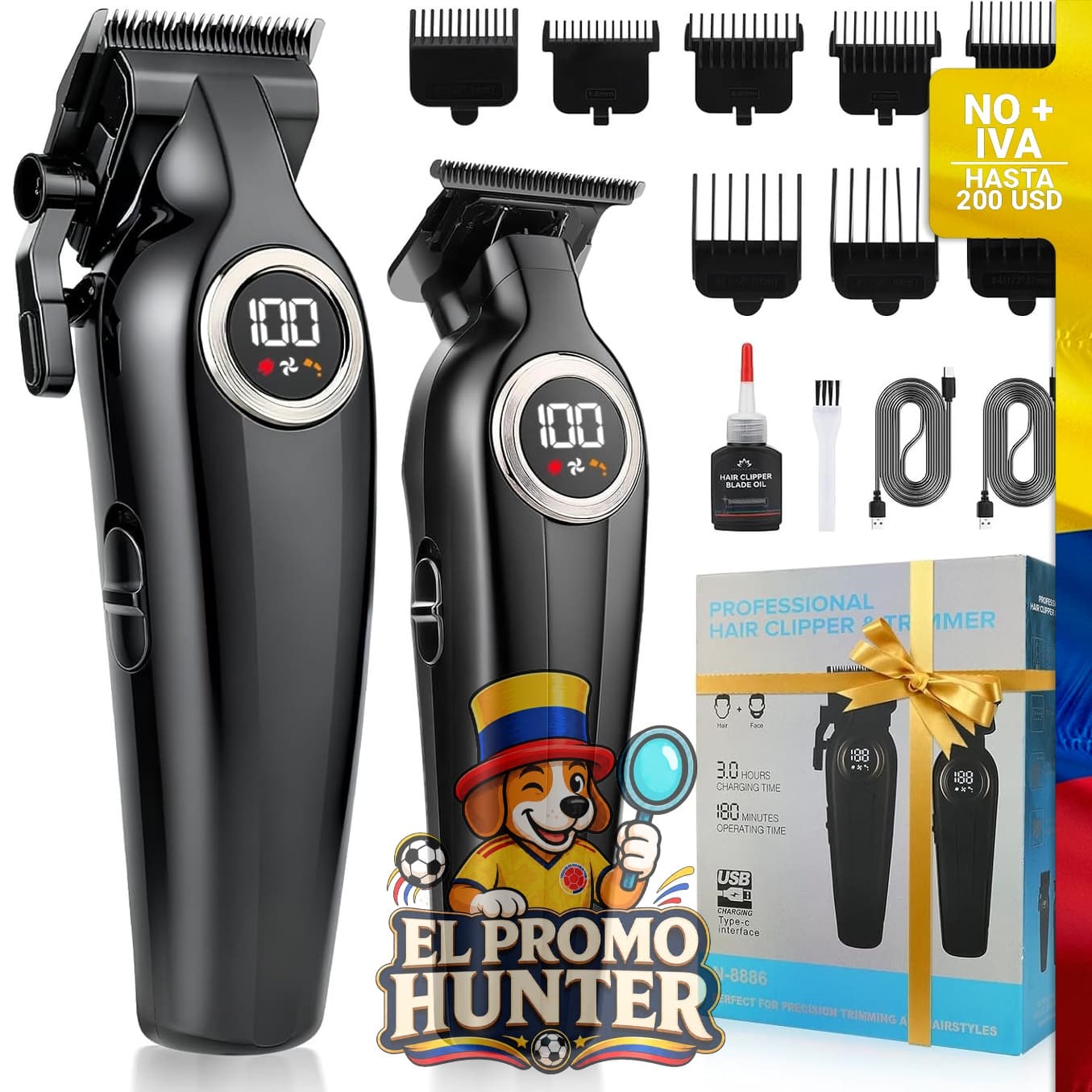 Cortapelos inalámbrico para hombres, incluye recortadores y pantalla LED.