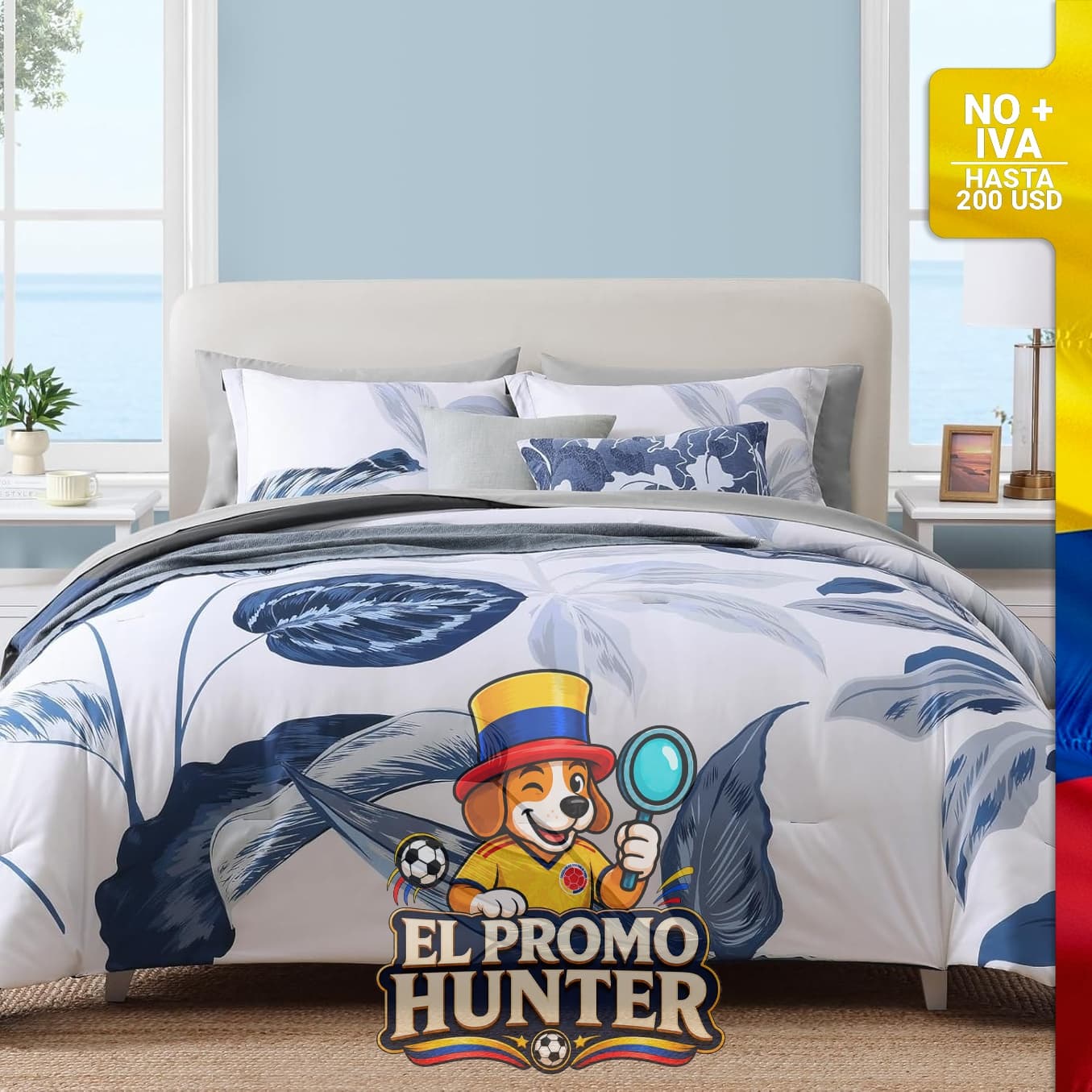 Juego de edredón Queen de 7 piezas, incluye edredón, fundas de almohada y sábanas.