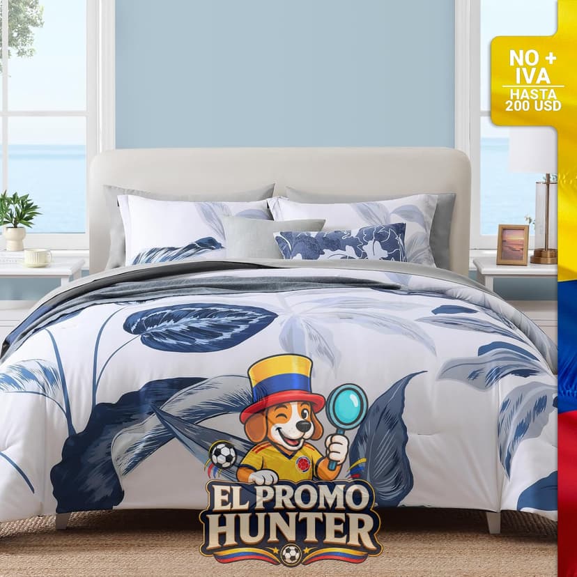 Juego de edredón Queen de 7 piezas, incluye edredón, fundas de almohada y sábanas.