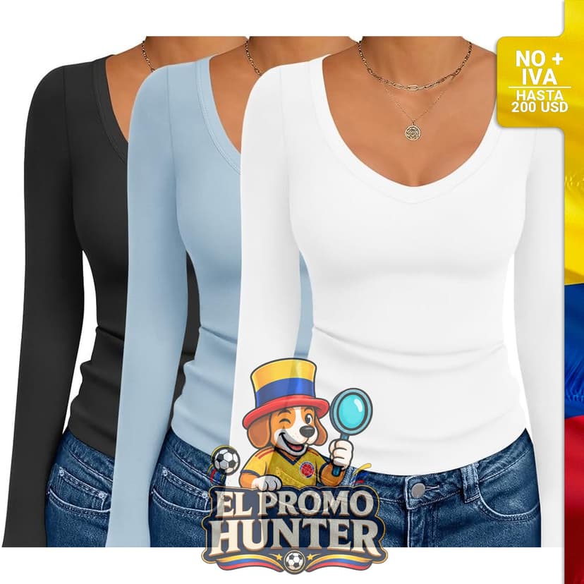 Paquete de 3 camisetas de manga larga para mujer.