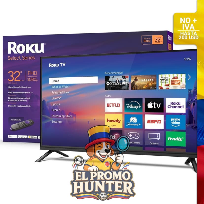 Roku Smart TV 2026, 32" (81 cm), Full HD 1080p, LED, con control remoto por voz y conectividad Wi-Fi.