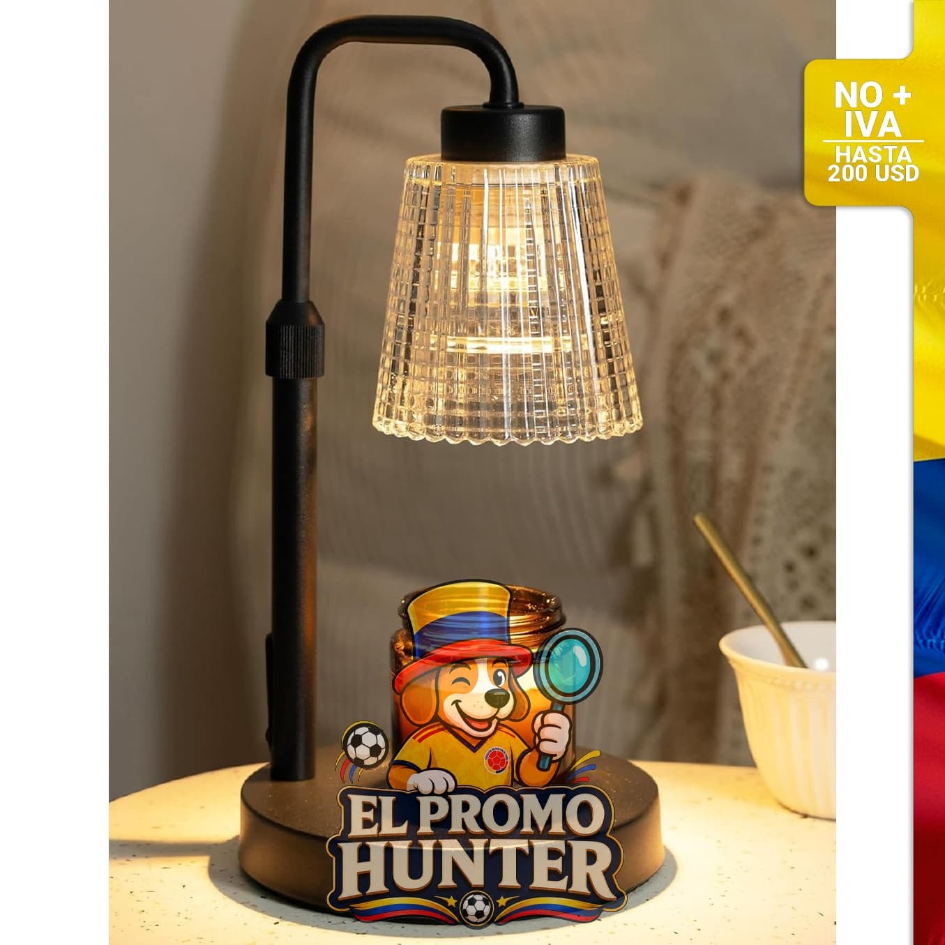 Lámpara calentadora de velas regulable con temporizador, altura ajustable y dos bombillas.