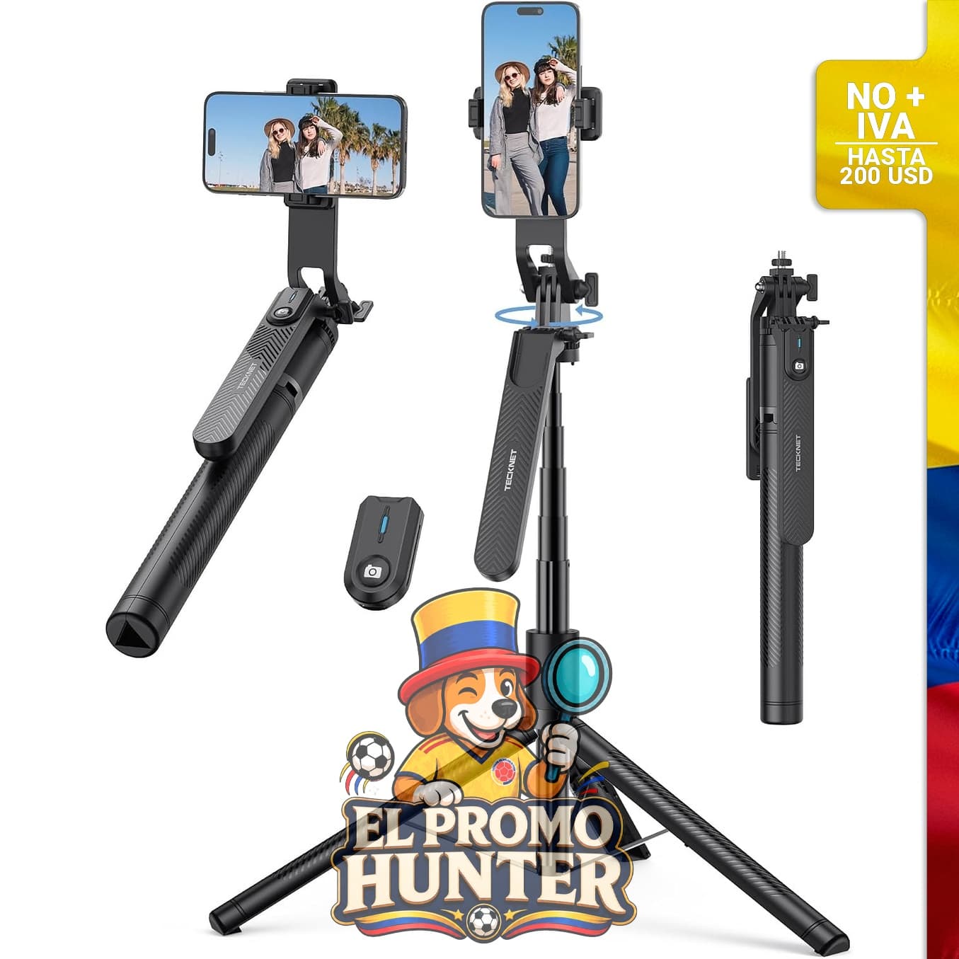 Trípode de teléfono de 71" (180 cm) y palo para selfie, soporte portátil extensible con control remoto.