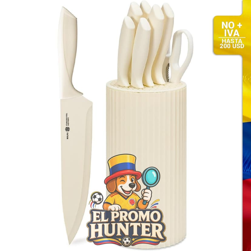 Juego de cuchillos de cocina de 8 piezas con bloque universal, acero inoxidable, apto para lavavajillas.