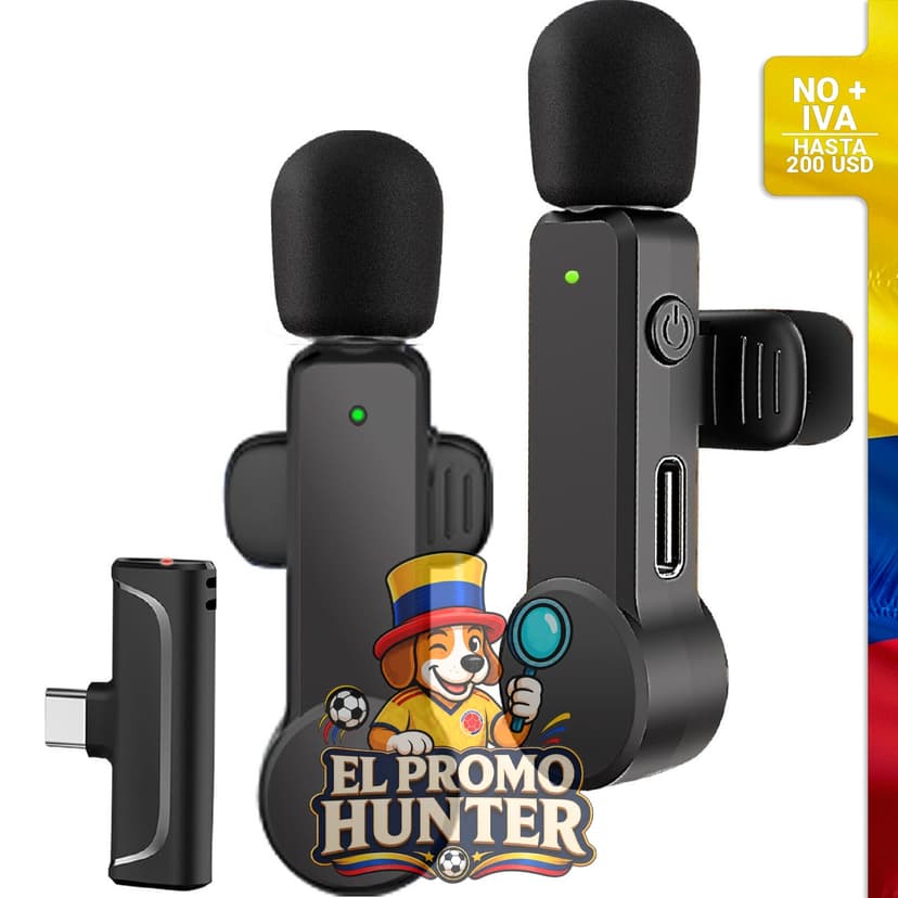 Paquete de 2 micrófonos Lavalier USB C inalámbrico con cancelación de ruido y batería de 10 horas.