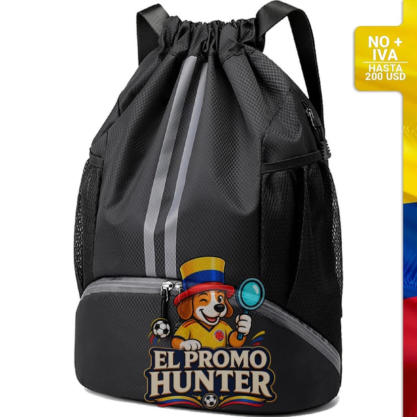 Mochila deportiva con cordón, incluye compartimento para zapatos y bolsillo a prueba de humedad.