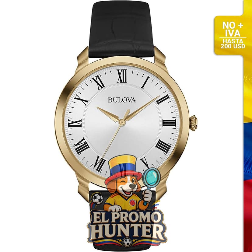 Reloj Bulova de cuarzo para hombre, correa de cuero negro, 41 mm, con marcadores de números romanos.