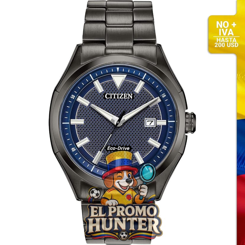 Reloj Citizen Eco-Drive Weekender para hombre, acero inoxidable IP negro, esfera azul, tres manecillas y fecha.