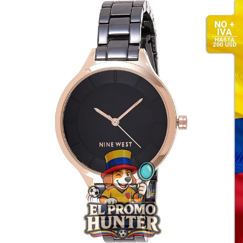 Reloj de pulsera Nine West para mujer, diseño clásico con correa de acero inoxidable.