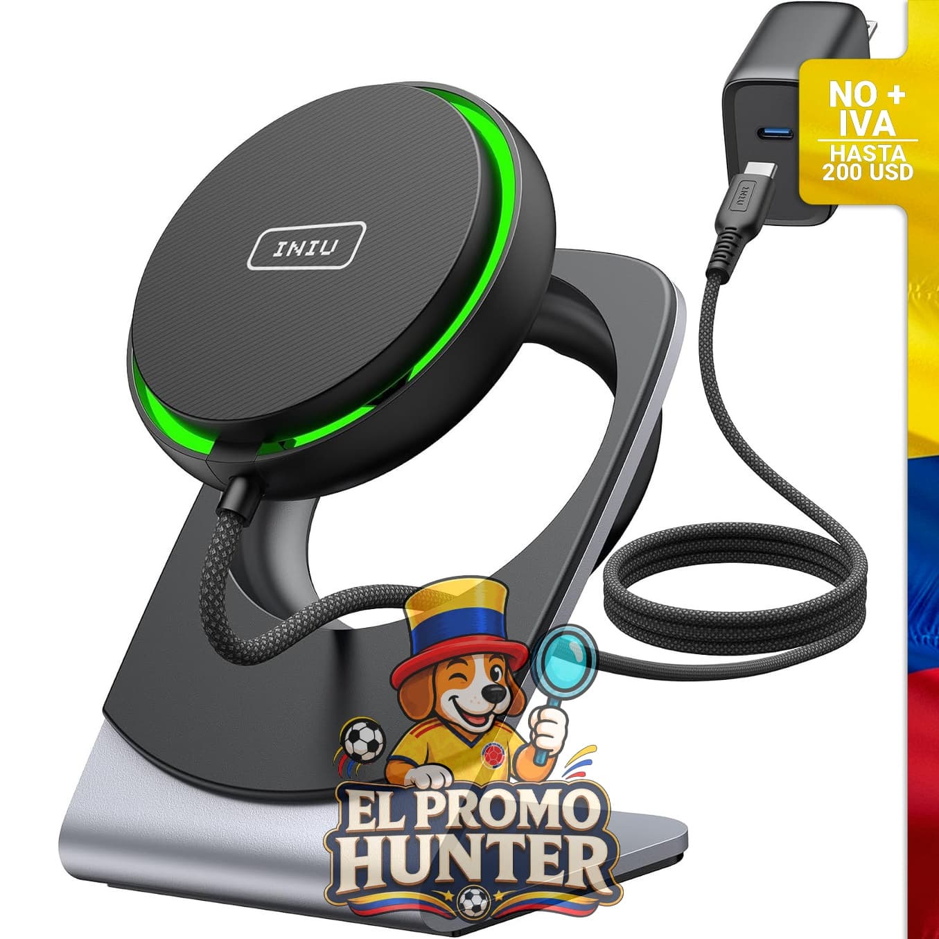 Cargador inalámbrico INIU, soporte magnético de carga rápida de 15 W, compatible con iPhone.