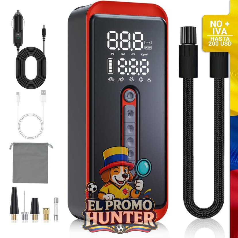 Inflador de neumáticos portátil Yeaban, compresor de aire con batería recargable y fuente de alimentación dual de 12 V CC.