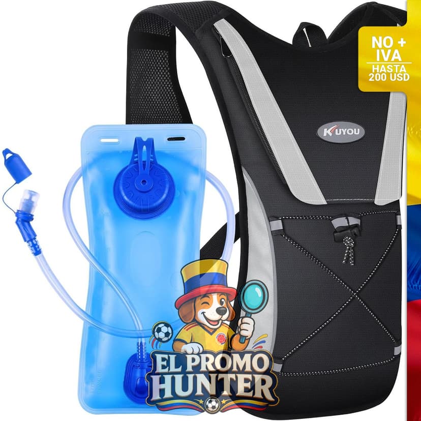 Chaleco de hidratación ligero con depósito de agua de 2 L, tirantes ajustables y diseño reflectante.