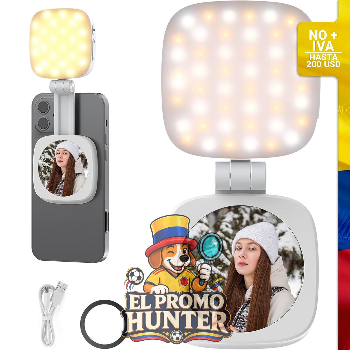 Luz de selfie magnética compatible con MagSafe para iPhone, anillo de luz LED plegable con espejo.