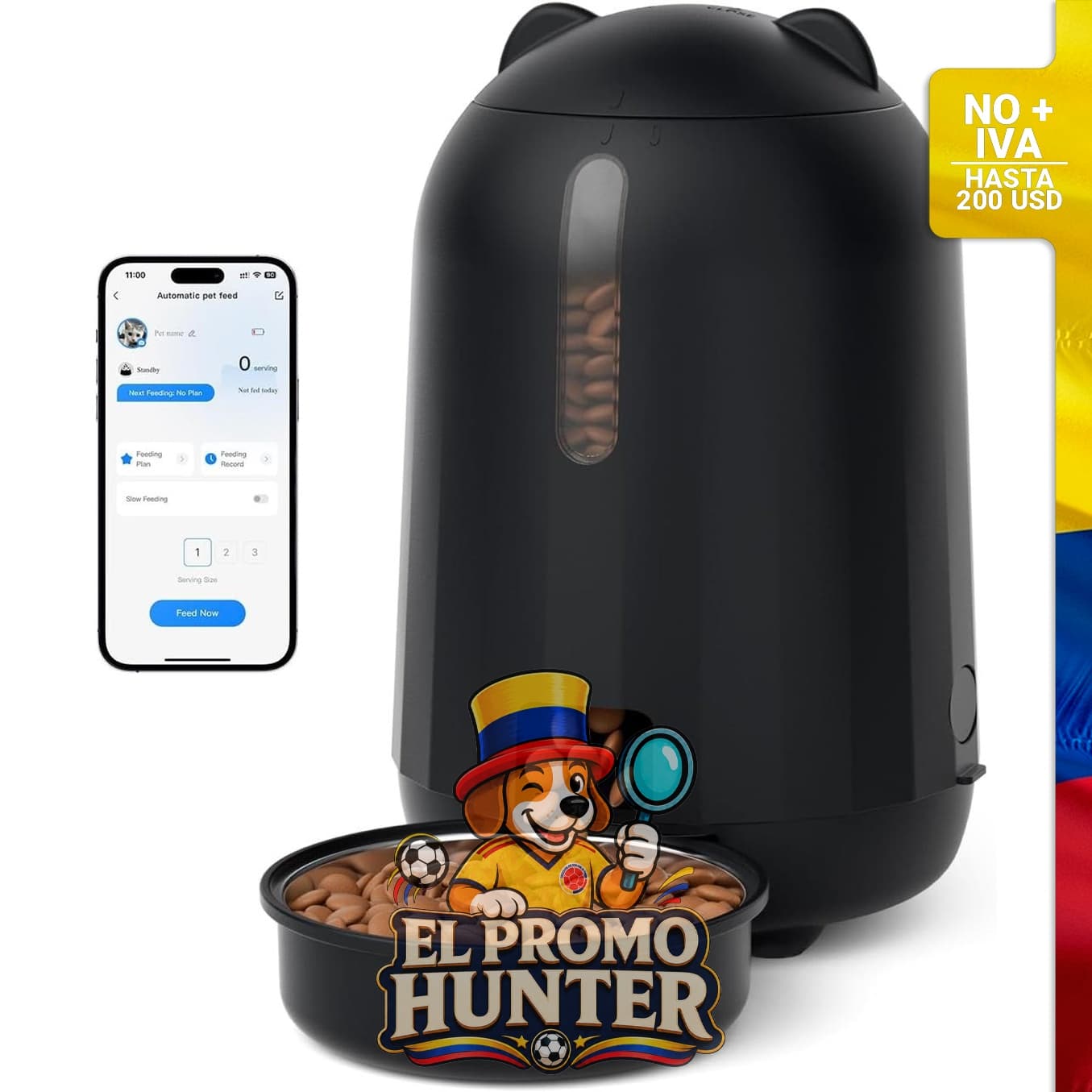 Dispensador automático de comida para gatos de 3 L, controlado por app, con temporizador y capacidad para 10 comidas al día.