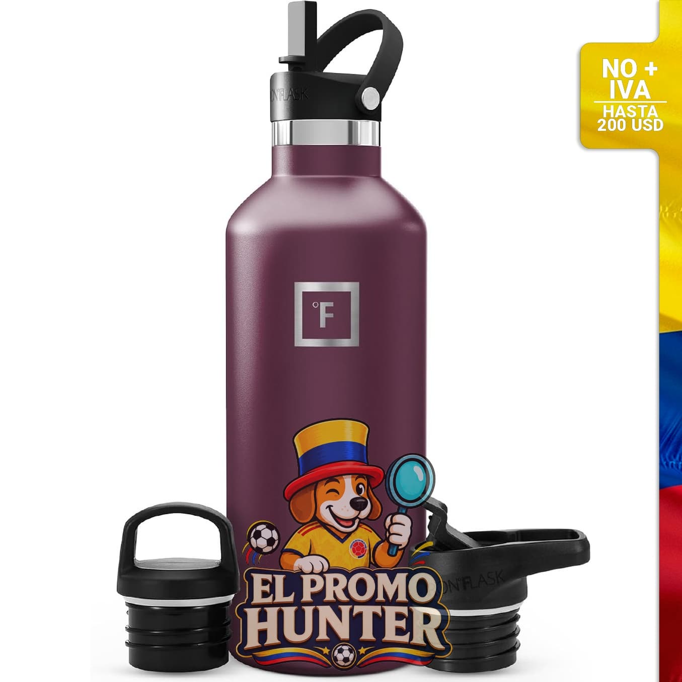 Botella térmica IRON °FLASK de 946 ml con 3 tapas.