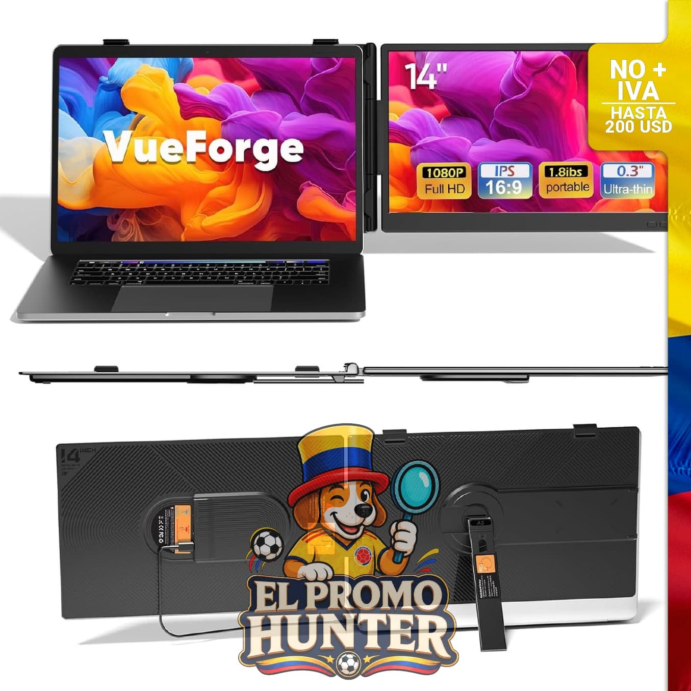 Extensor de pantalla para laptop, permite conectar múltiples dispositivos.