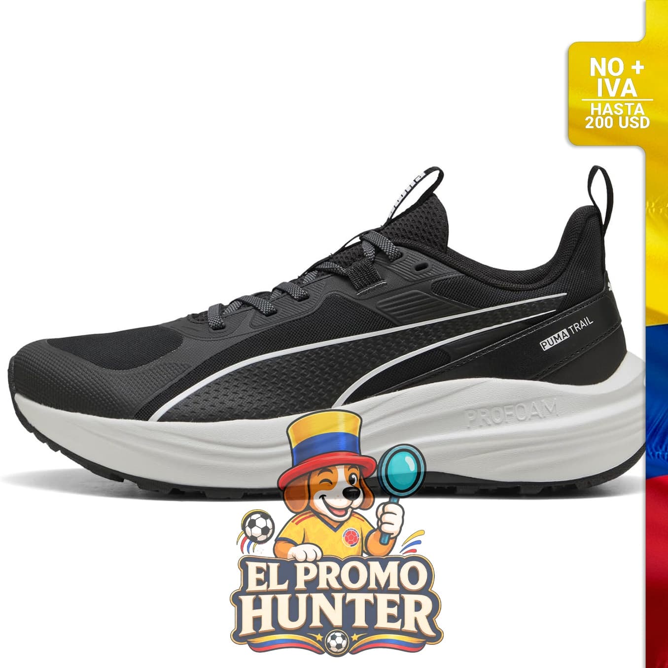 Tenis Puma Flare Pro para correr en senderos, modelo masculino.