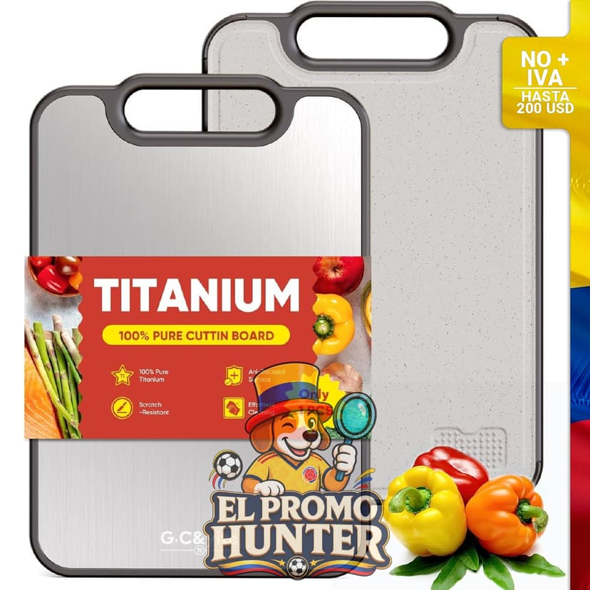 Tabla de cortar de titanio puro 2 en 1, incluye paja de trigo PP, dimensiones 39.4 x 26.7 cm.